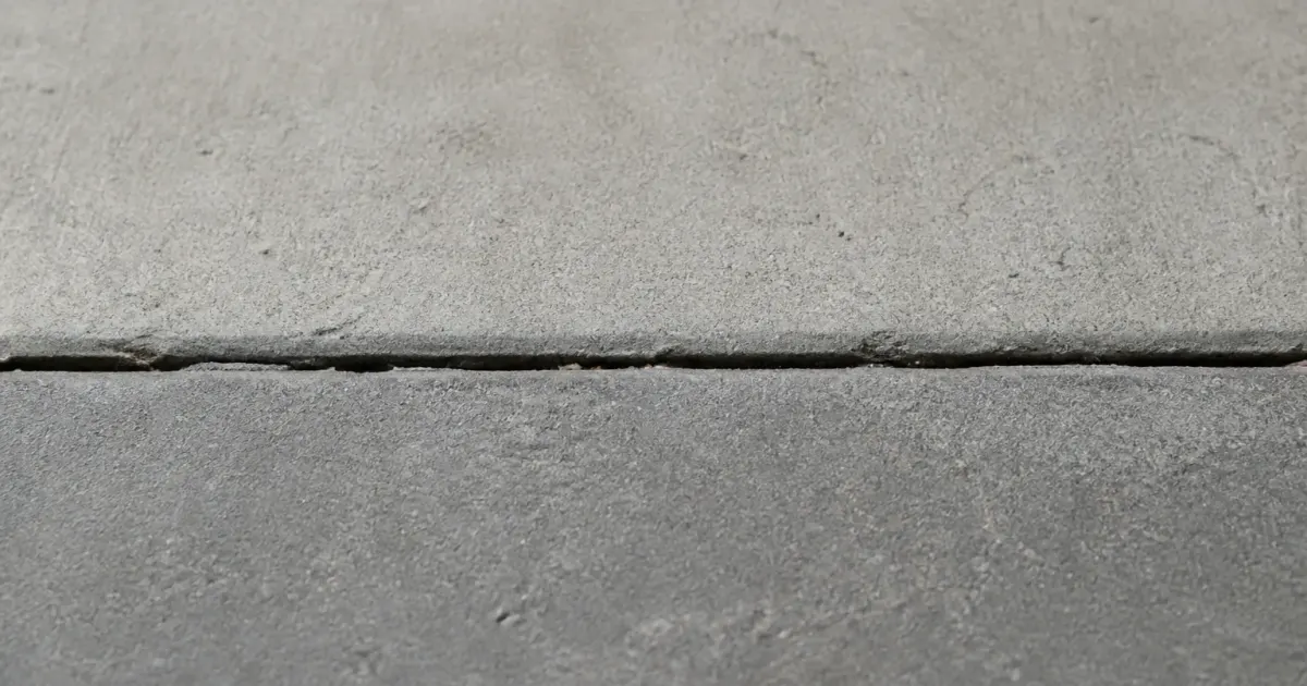 Fissure horizontale separant deux dalles beton grises alignees