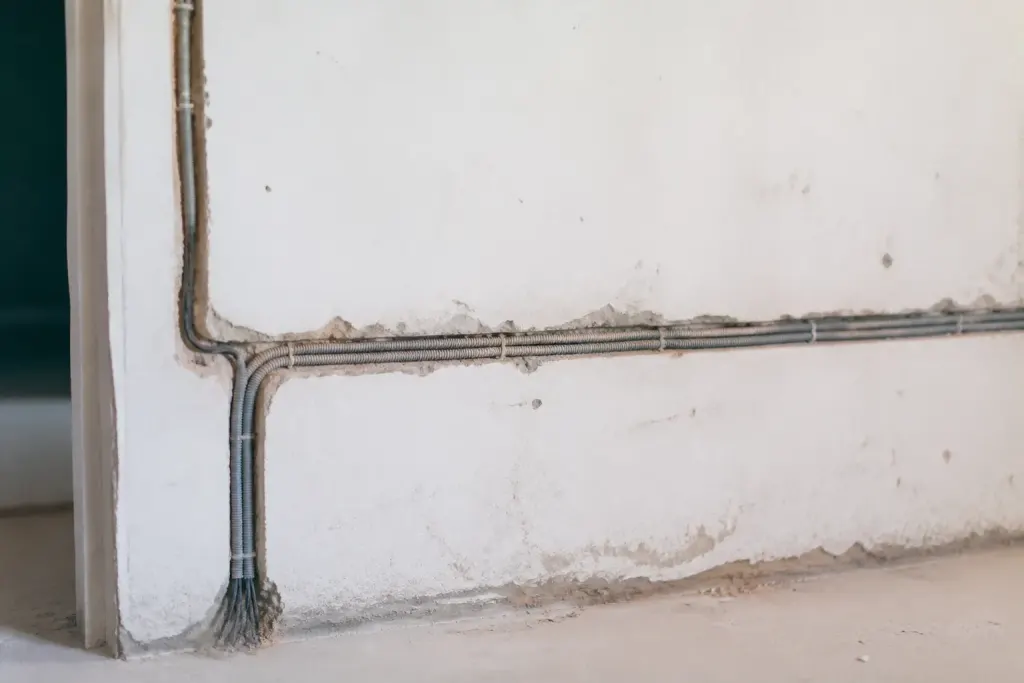 Gaines electriques dans saignee murale avec cables passes
