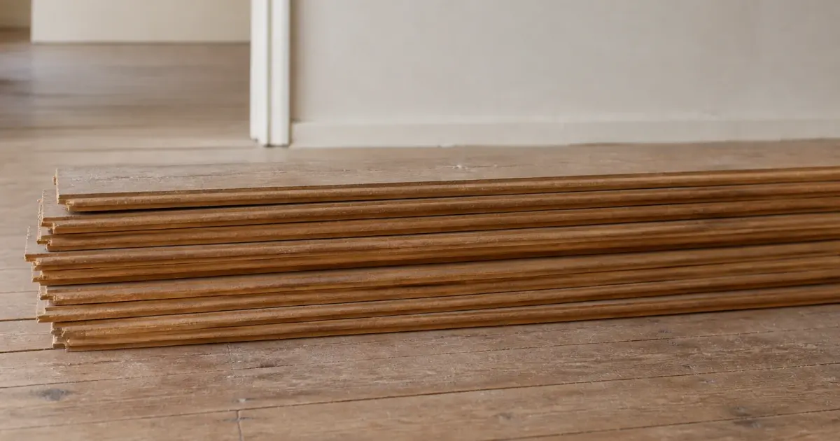 Planches de parquet alignees horizontalement sur sol en bois