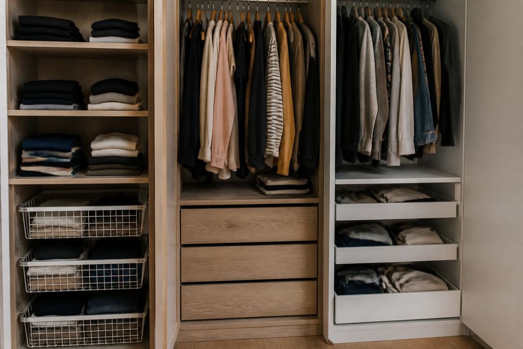 Armoire ouverte montrant trois systèmes séparation différents